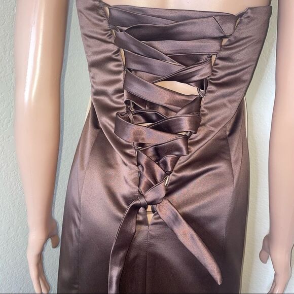 Bill Levkoff gown Chocolate brown bridesmaid dress Strapless Formal Dress SZ 8 - Picture 11 of 14